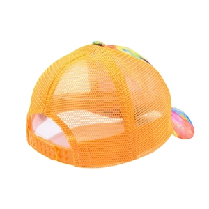 Orangefarbene Mesh-Trucker-Kappe mit Batik-Schirm und verstellbarem Verschluss für den Sonnenschutz
