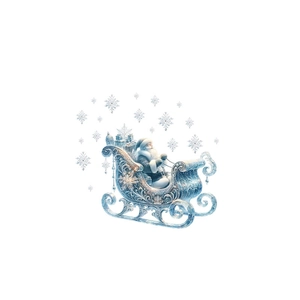 Sticker mural de Noël avec le Père Noël en traîneau et flocons bleu glacier givrés