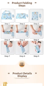 Step-by-step tutorial for folding a portable floral polyester shopping bag with storage pouch