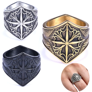 Men's Viking 8-Pointed Star Compass Ring Stainless Steel Shield Retro Vintage Punk Gothic Jewelry
