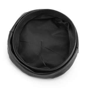 Japanese retro black leather octagonal hat featuring a detailed adjustable inner lining