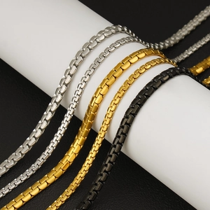 Unisex Stainless Steel Box Chain Necklace Hip Hop Punk Style Gold Silver Black Link Chain Sweater Necklace Jewelry For Men Women