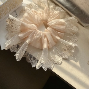 Vintage French Style Lace Embroidered Scrunchie Large Mesh Organza Hair Tie Elegant Versatile Hair Accessories For Women