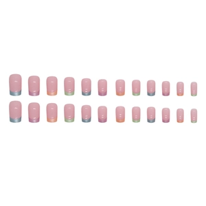 Faux ongles French manucure aurore rose nude de forme carrée moyenne multicolore