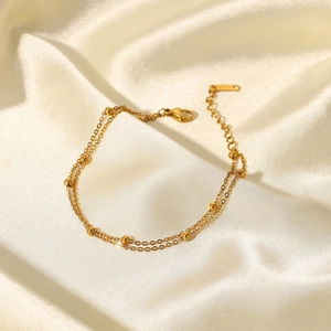 Exquisite 18K gold-plated titanium steel double layer bead chain bracelet for women