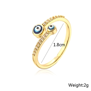Detailed view of evil eye open ring with 1.8cm diameter and 2g weight specs