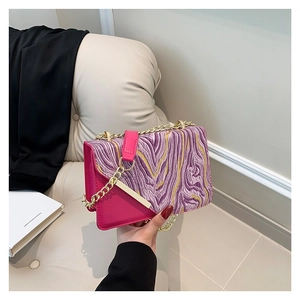 Women PU Leather Crossbody Bag Gold Chain Shoulder Small Square Marble Pattern Contrast Color Chic Elegant Ladies