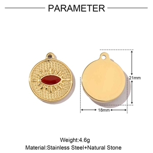 Detailed parameter view of 18mm gold stainless steel pendant with reddish natural stone