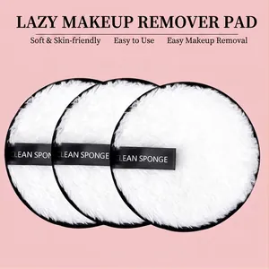 Set of 3 round microfiber makeup remover pads with black trim and handle straps