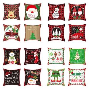 Christmas Pillowcase Short Velvet Cushion Cover Single Sided Digital Print Festive Home Sofa Balcony Decoration Snowman