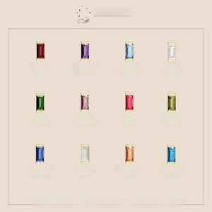 Reference birthstone chart showing twelve months of vintage minimalist style gemstones