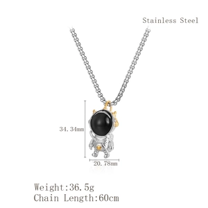 Hip hop stainless steel astronaut pendant necklace with gold star and 60cm square chain