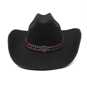 Classic black wool felt cowboy hat with vintage silver studs and wide 9.5cm brim