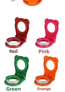 Detail view of colorful 4cm round sandwich cutters with animal ear silicone handles