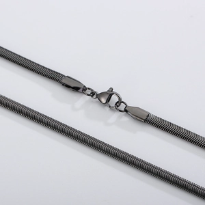 Minimalist black stainless steel flat snake chain necklace with lobster clasp
