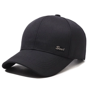 Classic black cotton baseball cap featuring a silver Sport metal logo on the side