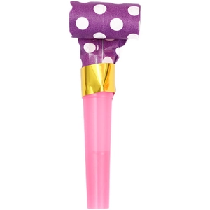 Colorful party blower with purple polka dots and gold foil for birthday celebrations