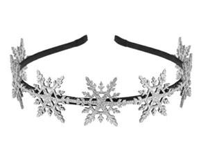 Detailed view of silver glitter snowflake headband for Christmas party and festive costumes