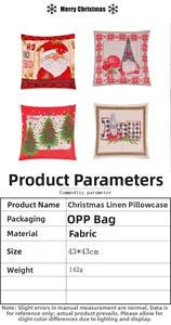 Detailed chart showing 43x43cm linen Christmas pillow covers with Santa and gnome designs