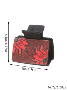 Pince à cheveux western en similicuir avec motif tournesol rouge sur base noire