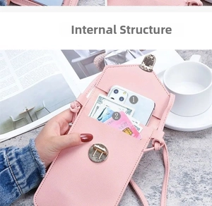 Internal structure of a pink mini crossbody phone bag with two separate card slots