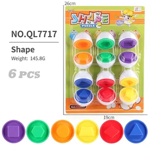 Detail view of 6 Montessori color and shape matching eggs in blister pack for toddlers