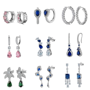 Collection of S925 sterling silver earrings with colorful 8A cubic zirconia stones