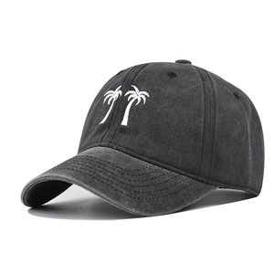 Vintage Washed Cotton Baseball Cap Palm Tree Embroidery Distressed Sun Shade Outdoor Adjustable Dad Hat Men Women