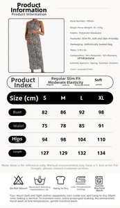 Size chart showing fabric composition and measurements for leopard print maternity dress