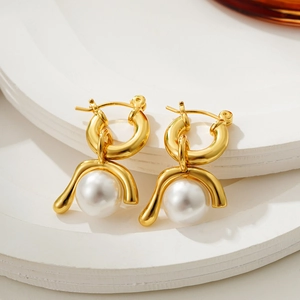 Detachable Vintage Artificial Pearl Drop Earrings Gold Plated French Style Jewelry With Stainless Steel Earring Post For Women