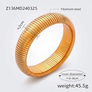 Polished titanium steel wide cuff bracelet with 2cm width and ribbed texture detail