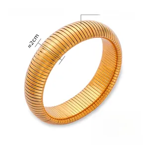 Polished titanium steel wide cuff bracelet with 2cm width and ribbed texture detail