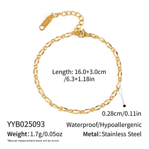 Detailed size specifications for 18K gold plated stainless steel chain bracelet