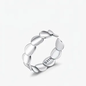 925 Sterling Silver Adjustable Opening Ring Irregular Fish Scale Oval Metal Pieces Minimalist Geometric Jewelry Women