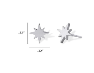 Detail view of starburst stud earrings showing 0.32-inch size and side profile