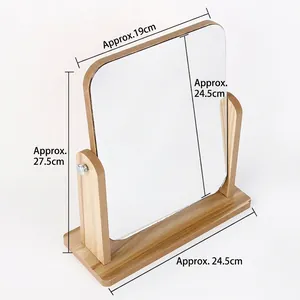Detailed dimensions of the rotating wooden desktop vanity mirror with 24.5cm width base