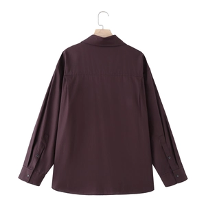 Deep burgundy long sleeve cotton shirt with back pleat detail in a relaxed casual fit