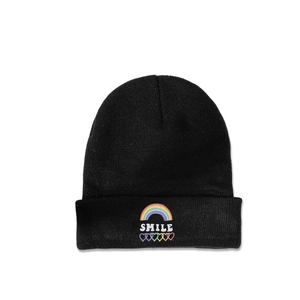 Bonnet En Maille Broderie Sourire Arc-En-Ciel Cœur Acrylique Chaud Pour Hiver Avec Revers Pour Femmes Hommes Mode