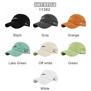 Detailed grid view showcasing seven distressed baseball cap colors with metal ring accents