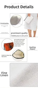 Detail of durable linen makeup bag with spider web print and anti-slip alloy zipper