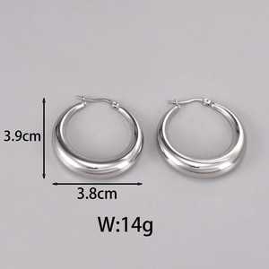 Detailed view of silver hollow hoop earrings with size dimensions 3.9cm by 3.8cm