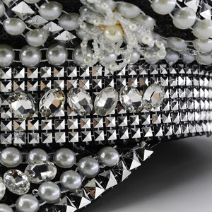 White pearls and rhinestones embellished bridal party hat with handcrafted beads detail
