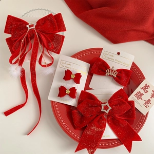 Red Velvet Bow Hair Clips And Headband For Girls Festive New Year Christmas Hair Accessories With Artificial Pearls White Pom Poms