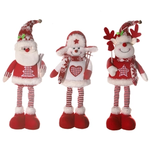 Three-piece Christmas plush set featuring Santa, snowman, and reindeer in red and white