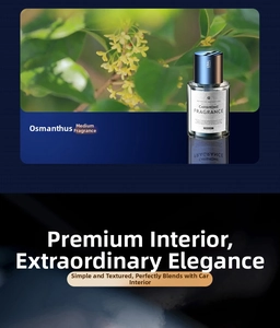 Smart car diffuser detail showing osmanthus fragrance in a premium glass bottle
