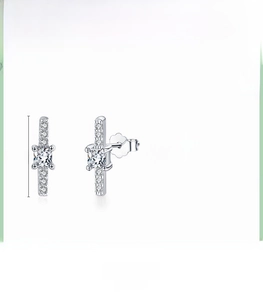 Detail view of S925 sterling silver square zircon stud earrings with 13.5mm height dimension
