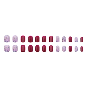 Set di unghie finte corte rotonde prugna e lilla glitterato manicure da 24 pezzi