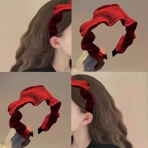 Knitted Pleated Headband Autumn Winter Wide Hair Hoop Retro Elegant Solid Color Handmade Headwear For Women Girls