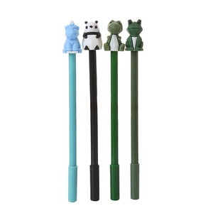 Set of 4 cute 3D animal silicone topper gel pens featuring dinosaur, panda, and crocodile