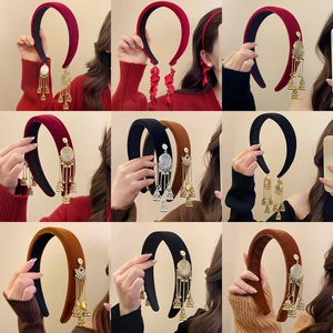 Velvet Ethnic Style Headband With Bell Alloy Tassel Retro Hair Accessories For Women
